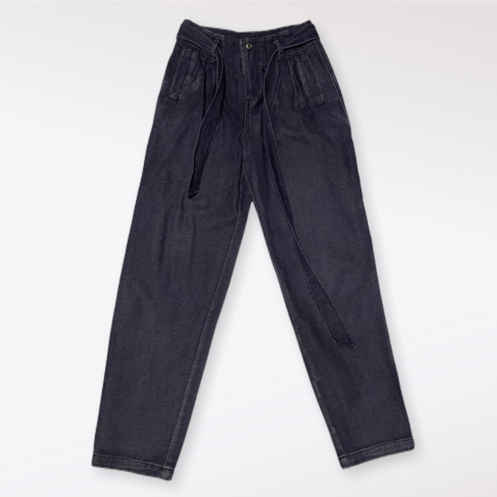 NWT VERY J Belted Bow Zip Button Relaxed fit Baggy Black Denim Jeans - Picture 3 of 7